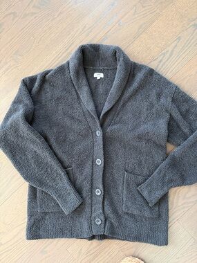 NEW WO TAG AERIE Charcoal Gray Button-Up Plush Cardigan Size Small
